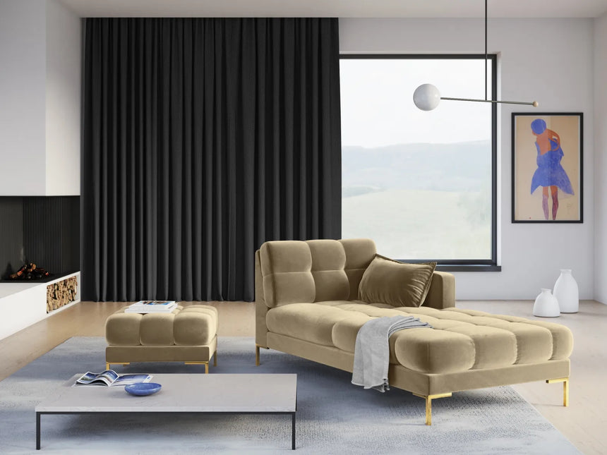 Mamaia 2-Sitzer Chaiselongue Rechte Seite, Beine Goldmetall, mit Bezug aus Samt (Blu28) in Beige, 185x102 cm – Bild 2