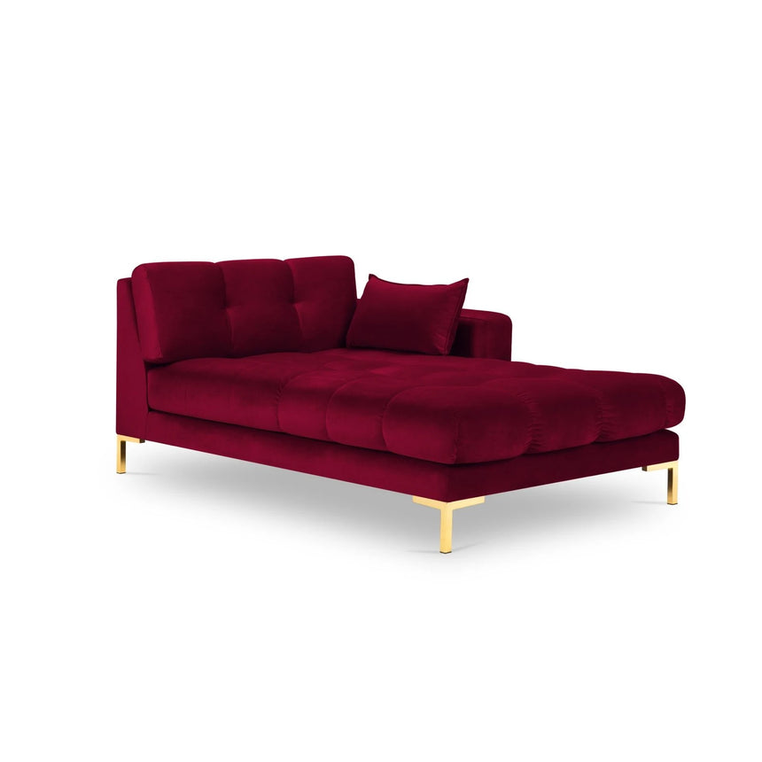 Mamaia 2-Sitzer Chaiselongue Rechte Seite, Beine Goldmetall, mit Bezug aus Samt (Blu59) in Rot, 185x102 cm – Bild 1