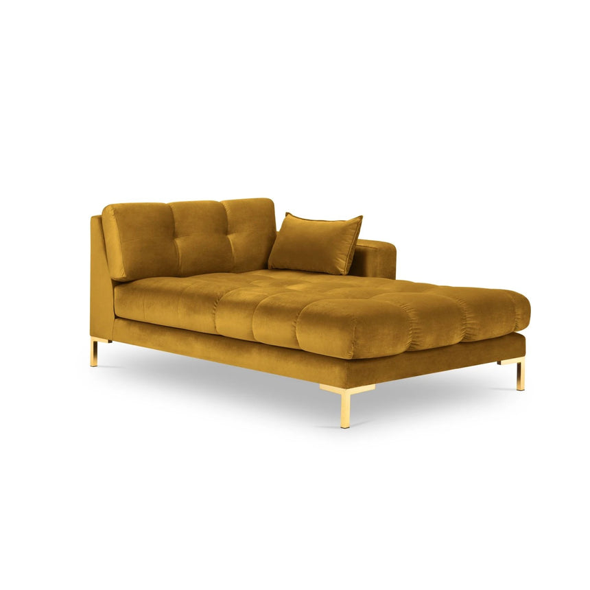 Mamaia 2-Sitzer Chaiselongue Rechte Seite, Beine Goldmetall, mit Bezug aus Samt (Blu68) in Gelb, 185x102 cm – Bild 1