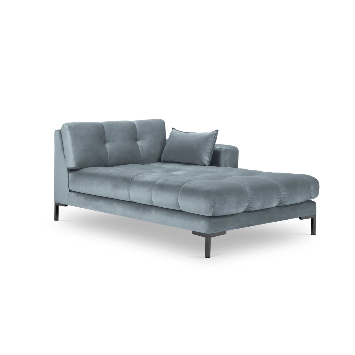 Mamaia 2-Sitzer Chaiselongue Rechte Seite, Metallbeine Schwarz, mit Bezug aus Samt (Blu06) in Hellblau, 185x102 cm – Bild 1