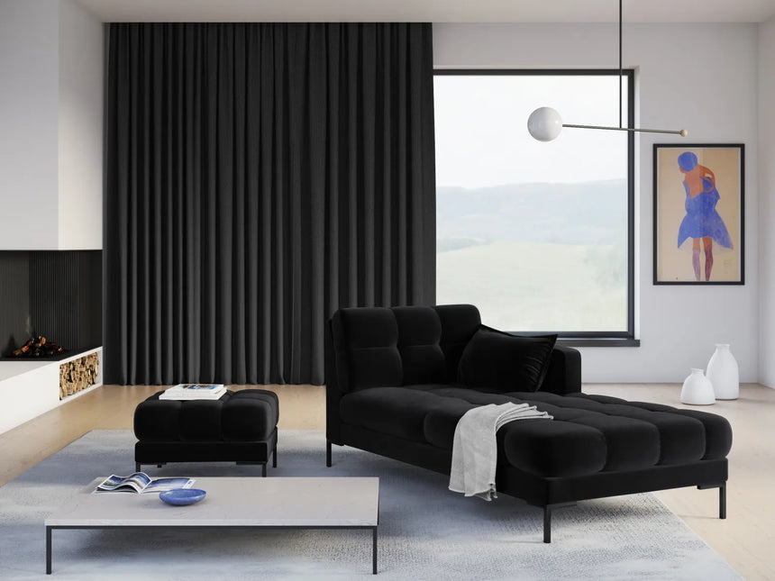 Mamaia 2-Sitzer Chaiselongue Rechte Seite, Metallbeine Schwarz, mit Bezug aus Samt (Blu19) in Schwarz, 185x102 cm – Bild 2