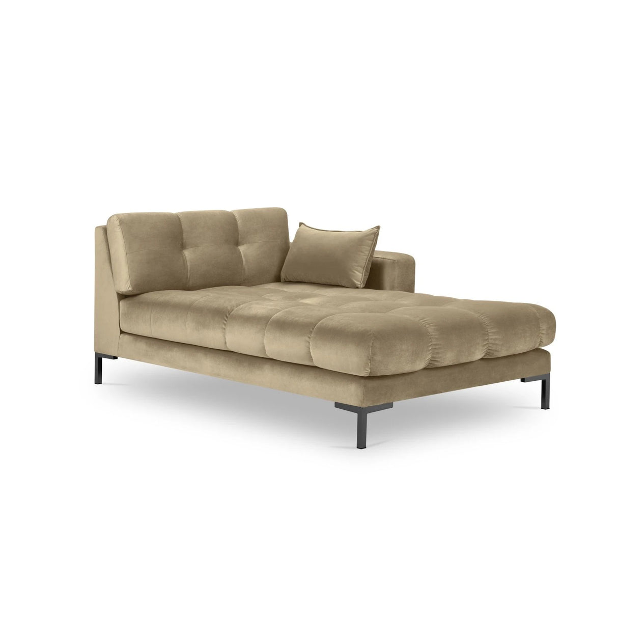 Mamaia 2-Sitzer Chaiselongue Rechte Seite, Metallbeine Schwarz, mit Bezug aus Samt (Blu28) in Beige, 185x102 cm – Bild 1