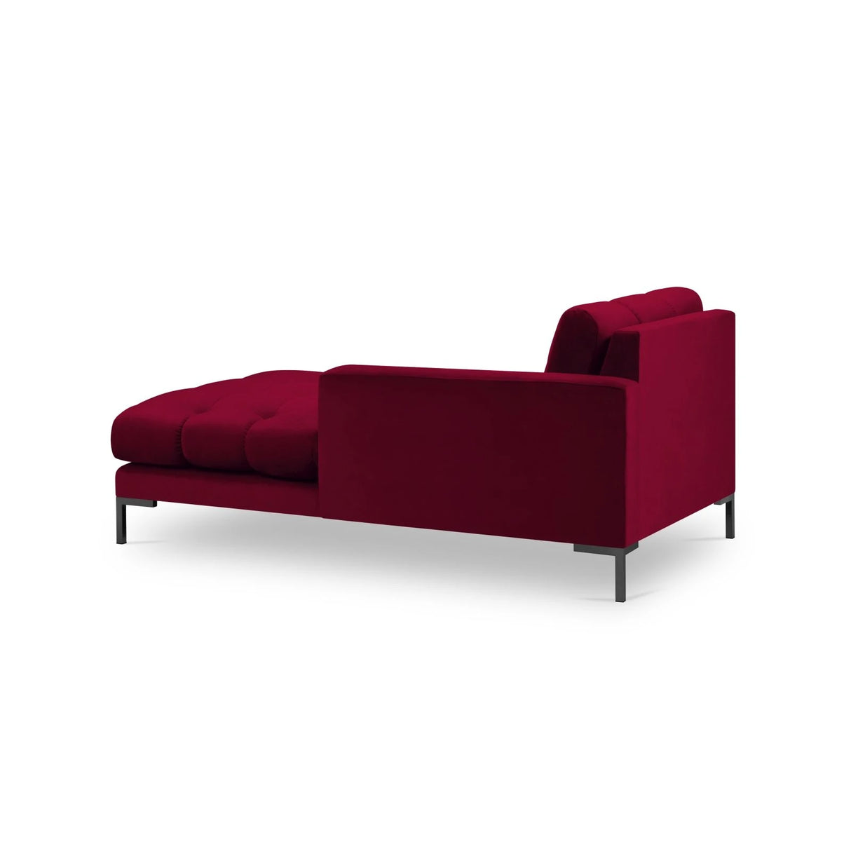 Mamaia 2-Sitzer Chaiselongue Rechte Seite, Metallbeine Schwarz, mit Bezug aus Samt (Blu59) in Rot, 185x102 cm – Bild 4