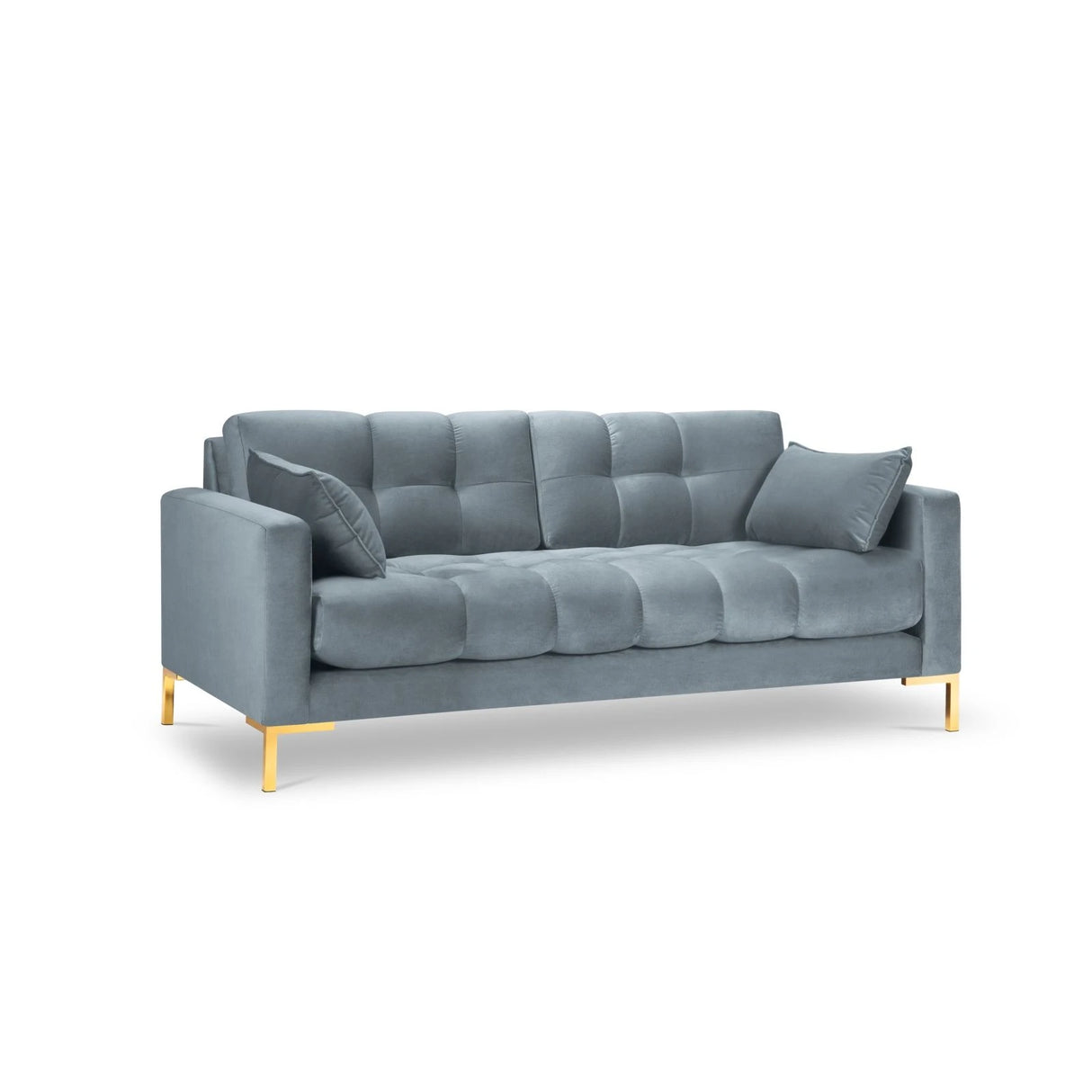 Mamaia 2-Sitzer Sofa, Beine Goldmetall, mit Bezug aus Samt (Blu06) in Hellblau, 152x96 cm – Bild 1