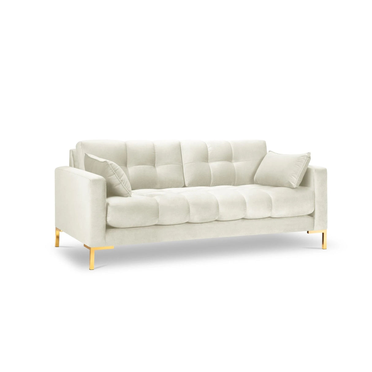 Mamaia 2-Sitzer Sofa, Beine Goldmetall, mit Bezug aus Samt (Blu22) in Leichtes Beige, 152x96 cm – Bild 1