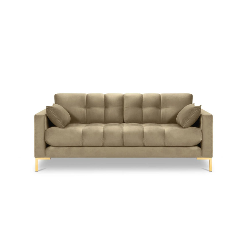 Mamaia 2-Sitzer Sofa, Beine Goldmetall, mit Bezug aus Samt (Blu28) in Beige, 152x96 cm – Bild 4