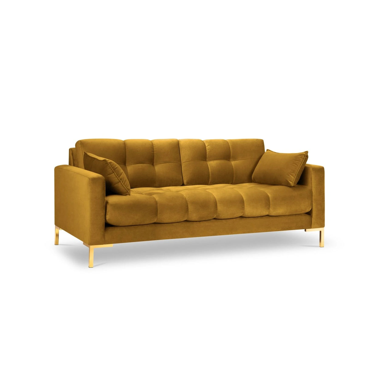 Mamaia 2-Sitzer Sofa, Beine Goldmetall, mit Bezug aus Samt (Blu68) in Gelb, 152x96 cm – Bild 1