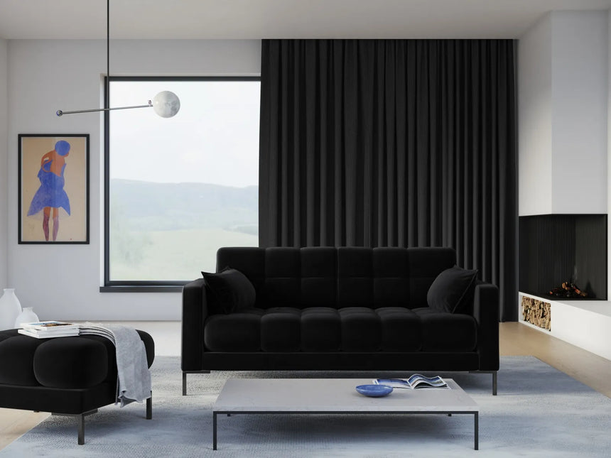 Mamaia 2-Sitzer Sofa, Metallbeine Schwarz, mit Bezug aus Samt (Blu19) in Schwarz, 152x96 cm – Bild 2