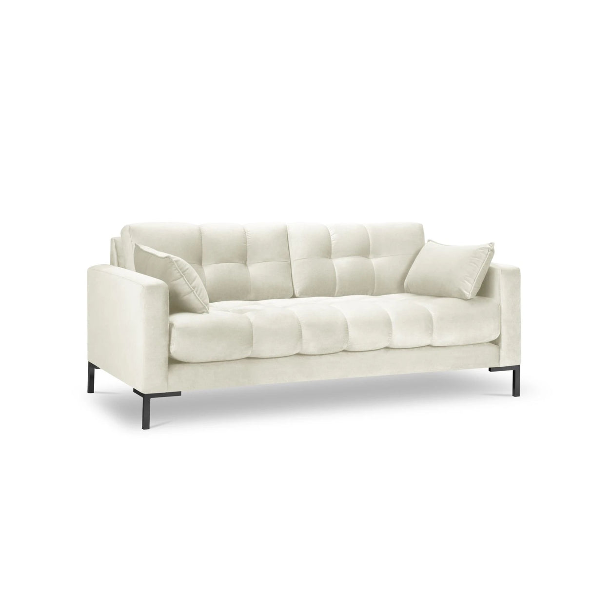 Mamaia 2-Sitzer Sofa, Metallbeine Schwarz, mit Bezug aus Samt (Blu22) in Leichtes Beige, 152x96 cm – Bild 1