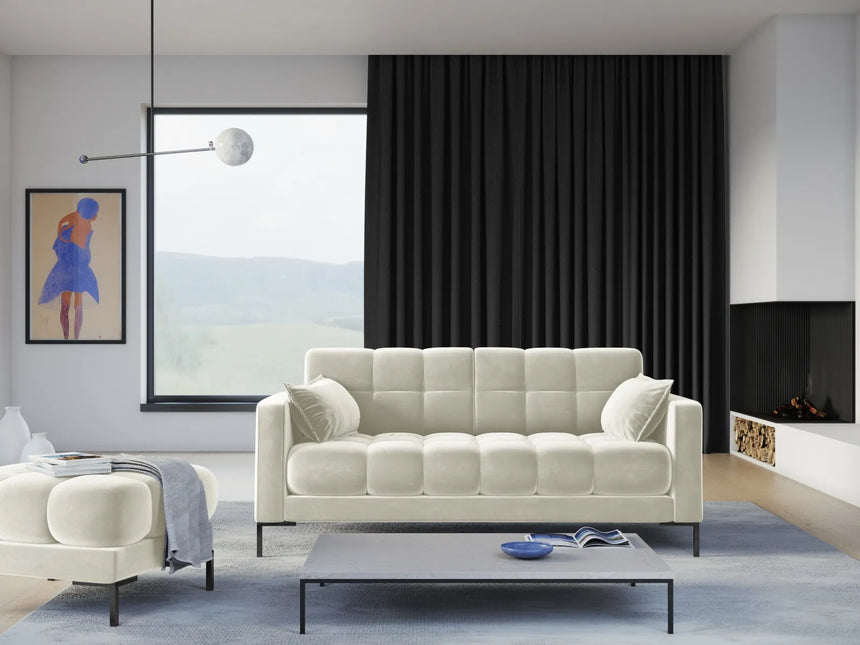 Mamaia 2-Sitzer Sofa, Metallbeine Schwarz, mit Bezug aus Samt (Blu22) in Leichtes Beige, 152x96 cm – Bild 2