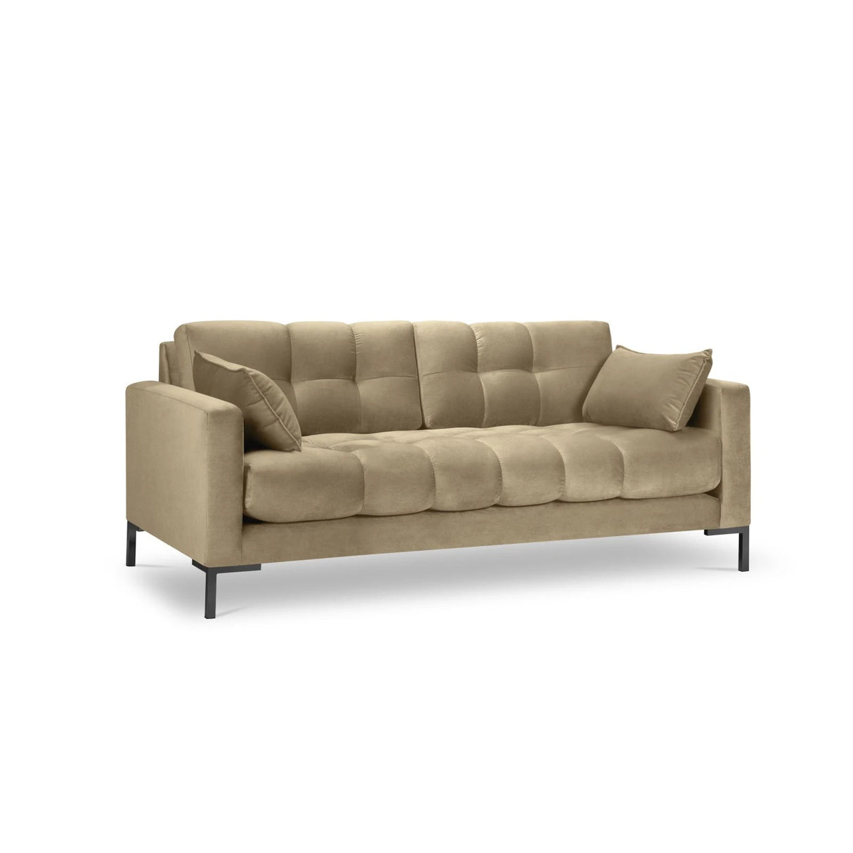 Mamaia 2-Sitzer Sofa, Metallbeine Schwarz, mit Bezug aus Samt (Blu28) in Beige, 152x96 cm – Bild 1