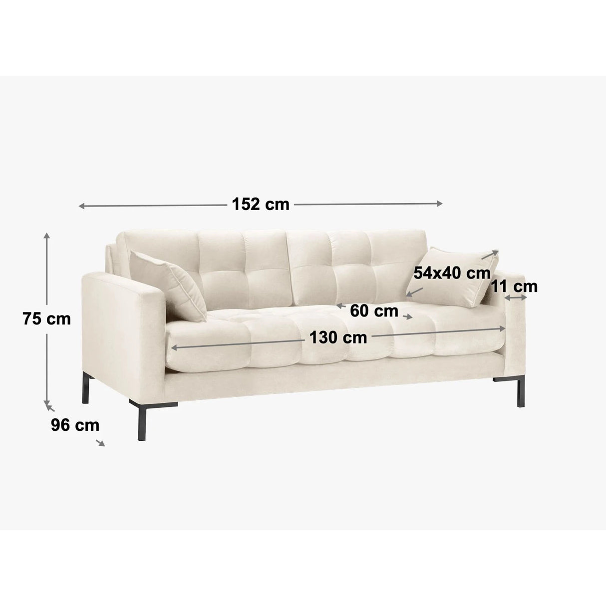 Mamaia 2-Sitzer Sofa, Metallbeine Schwarz, mit Bezug aus Strukturierter Stoff (Nev77) in Blau, 152x96 cm – Bild 2