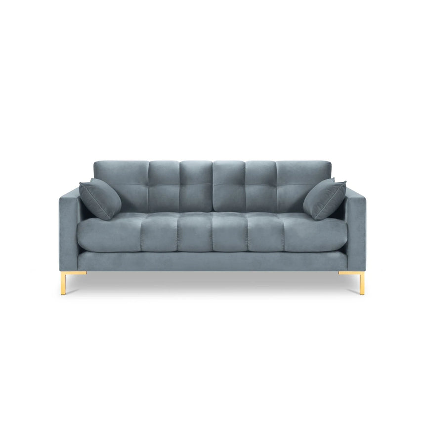Mamaia 3-Sitzer Sofa, Beine Goldmetall, mit Bezug aus Samt (Blu06) in Hellblau, 177x96 cm – Bild 4