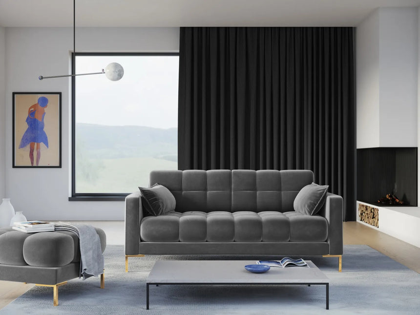 Mamaia 3-Sitzer Sofa, Beine Goldmetall, mit Bezug aus Samt (Blu13) in Hellgrau, 177x96 cm – Bild 2