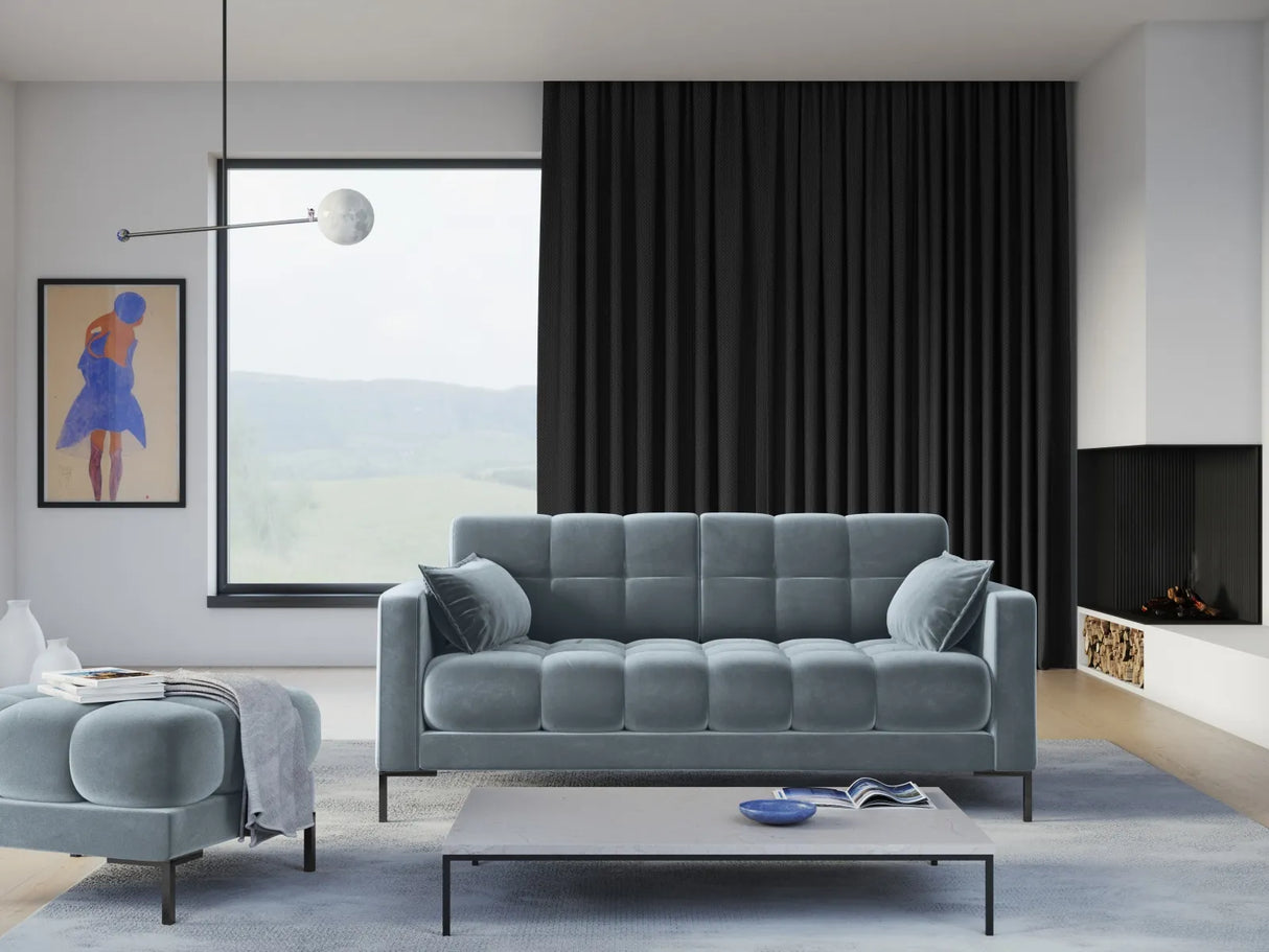 Mamaia 3-Sitzer Sofa, Metallbeine Schwarz, mit Bezug aus Samt (Blu06) in Hellblau, 177x96 cm – Bild 2