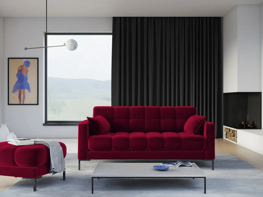 Mamaia 3-Sitzer Sofa, Metallbeine Schwarz, mit Bezug aus Samt (Blu59) in Rot, 177x96 cm – Bild 2