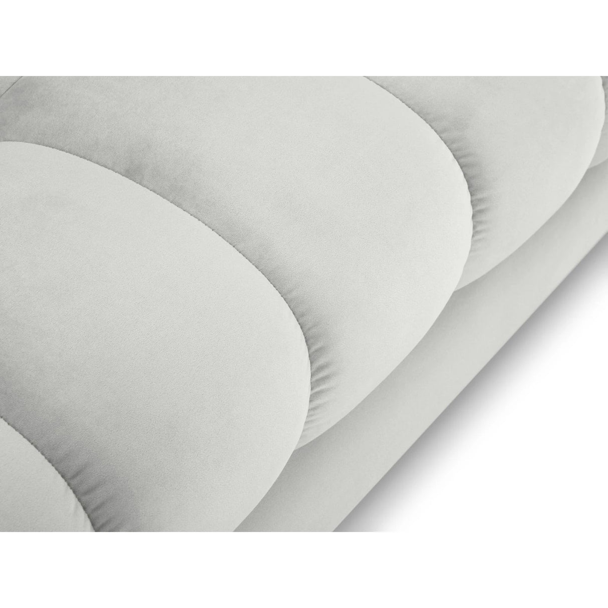 Mamaia 4-Sitzer Ecksofa, Linke Seite, Beine Goldmetall, mit Bezug aus Samt (Blu03) in Silber, 293x185 cm – Bild 6