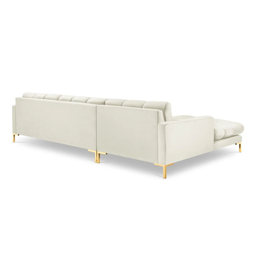 Mamaia 4-Sitzer Ecksofa, Linke Seite, Beine Goldmetall, mit Bezug aus Samt (Blu22) in Leichtes Beige, 293x185 cm – Bild 5