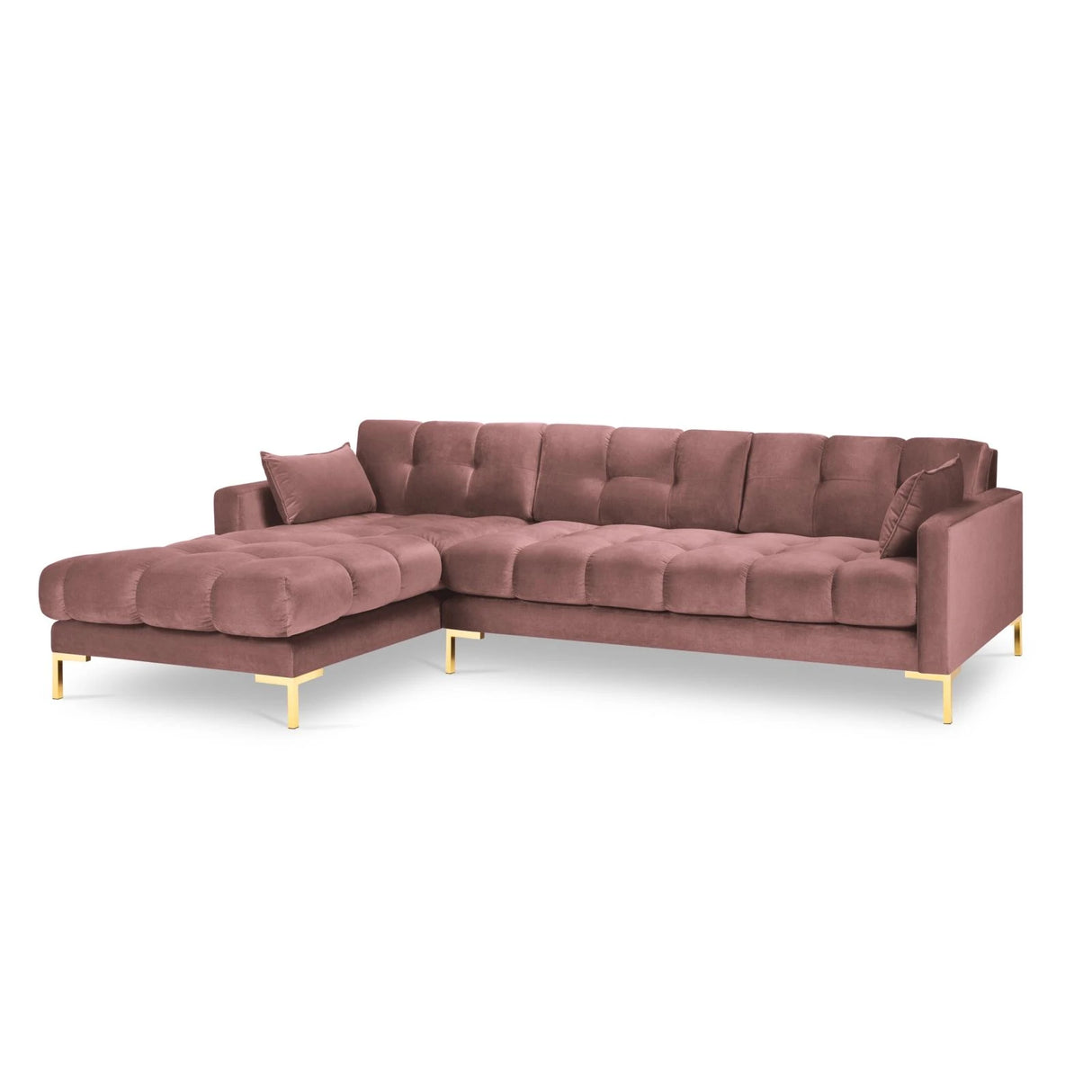 Mamaia 4-Sitzer Ecksofa, Linke Seite, Beine Goldmetall, mit Bezug aus Samt (Blu52) in Rosa, 293x185 cm – Bild 4