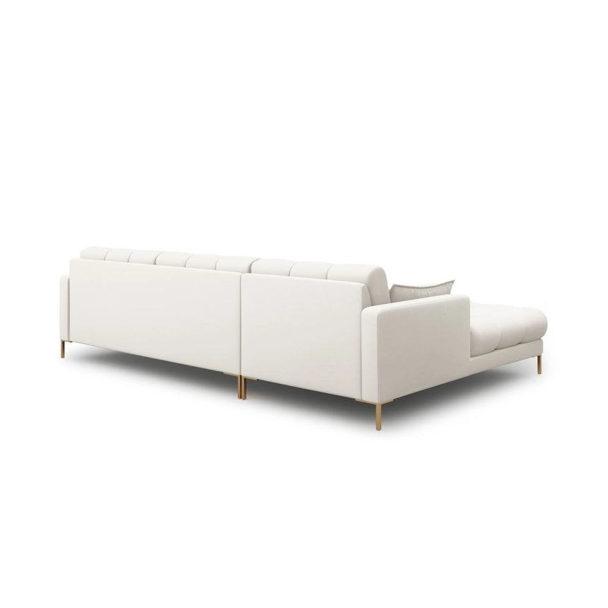 Mamaia 4-Sitzer Ecksofa, Linke Seite, Beine Goldmetall, mit Bezug aus Samt oder Strukturstoff, 293x185 cm – Bild 5