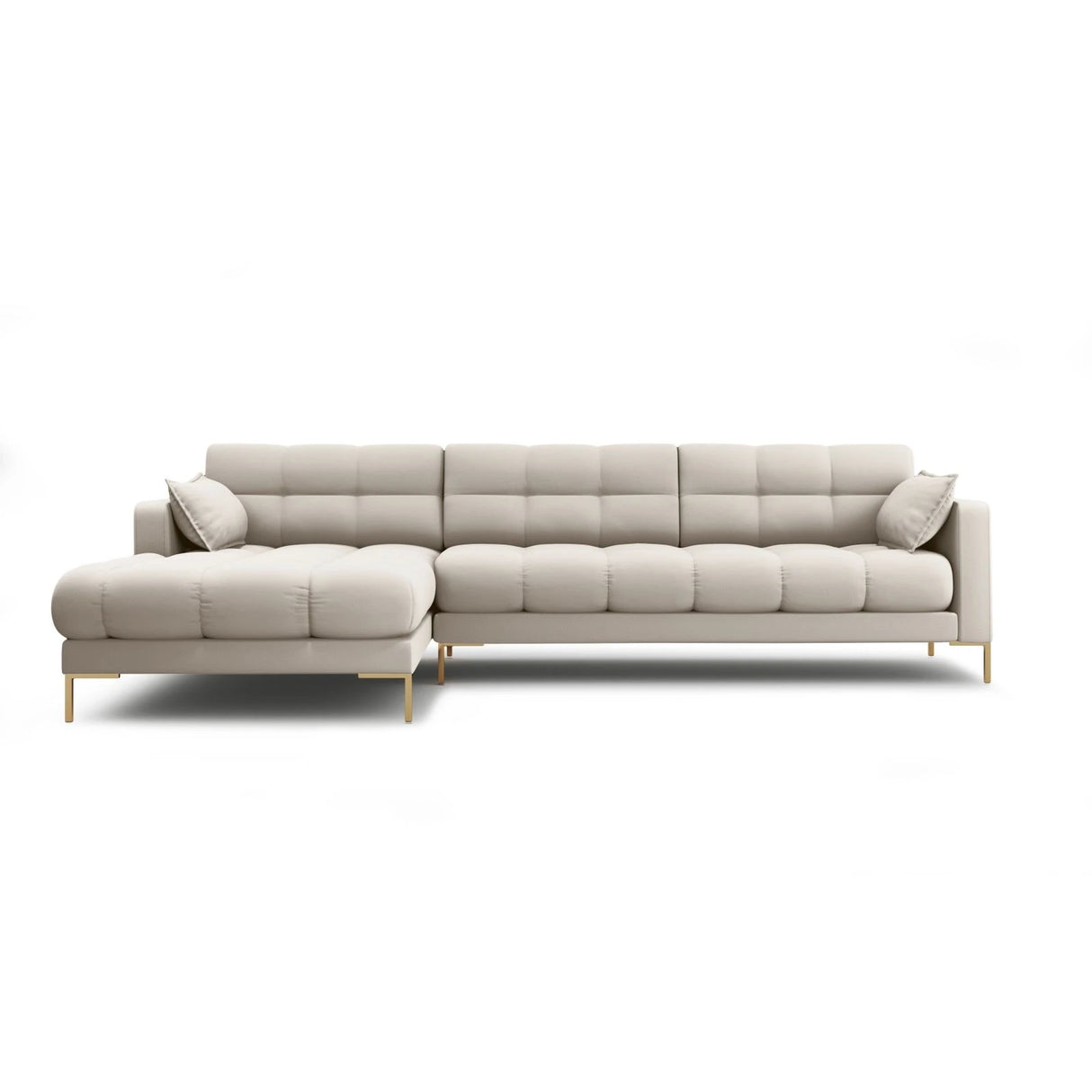 Mamaia 4-Sitzer Ecksofa, Linke Seite, Beine Goldmetall, mit Bezug aus Strukturierter Stoff (Nev04) in Beige, 293x185 cm – Bild 1