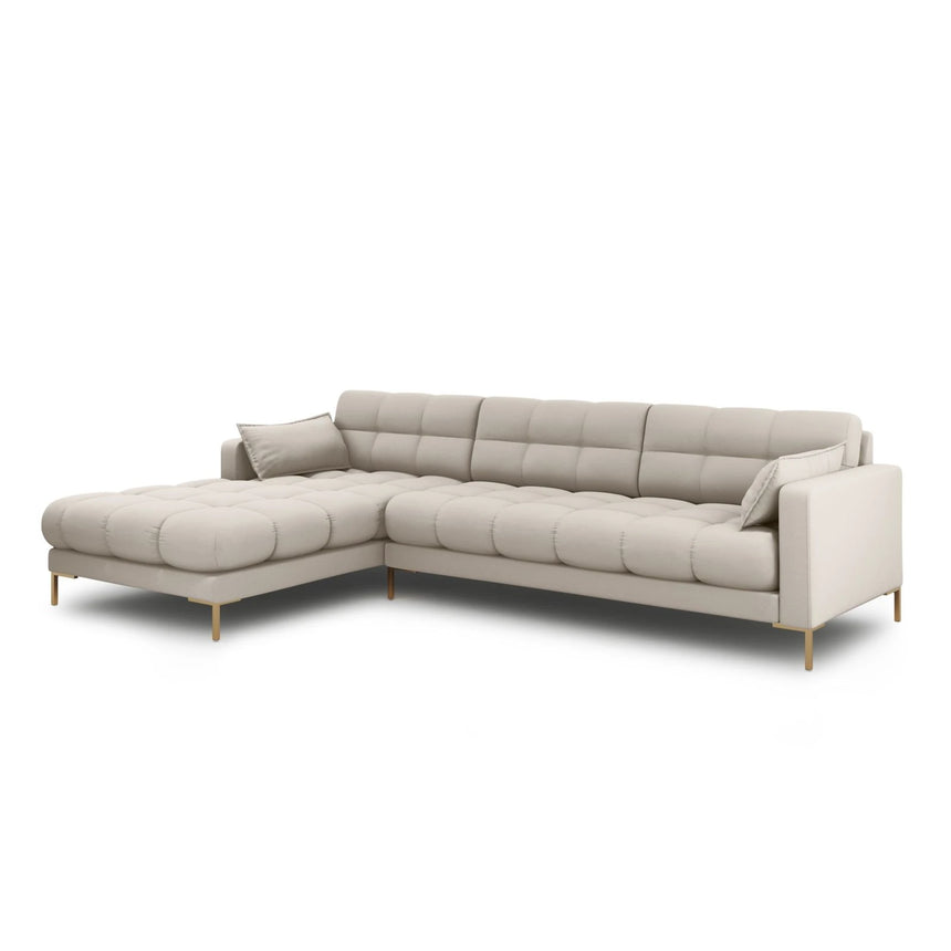 Mamaia 4-Sitzer Ecksofa, Linke Seite, Beine Goldmetall, mit Bezug aus Strukturierter Stoff (Nev04) in Beige, 293x185 cm – Bild 3