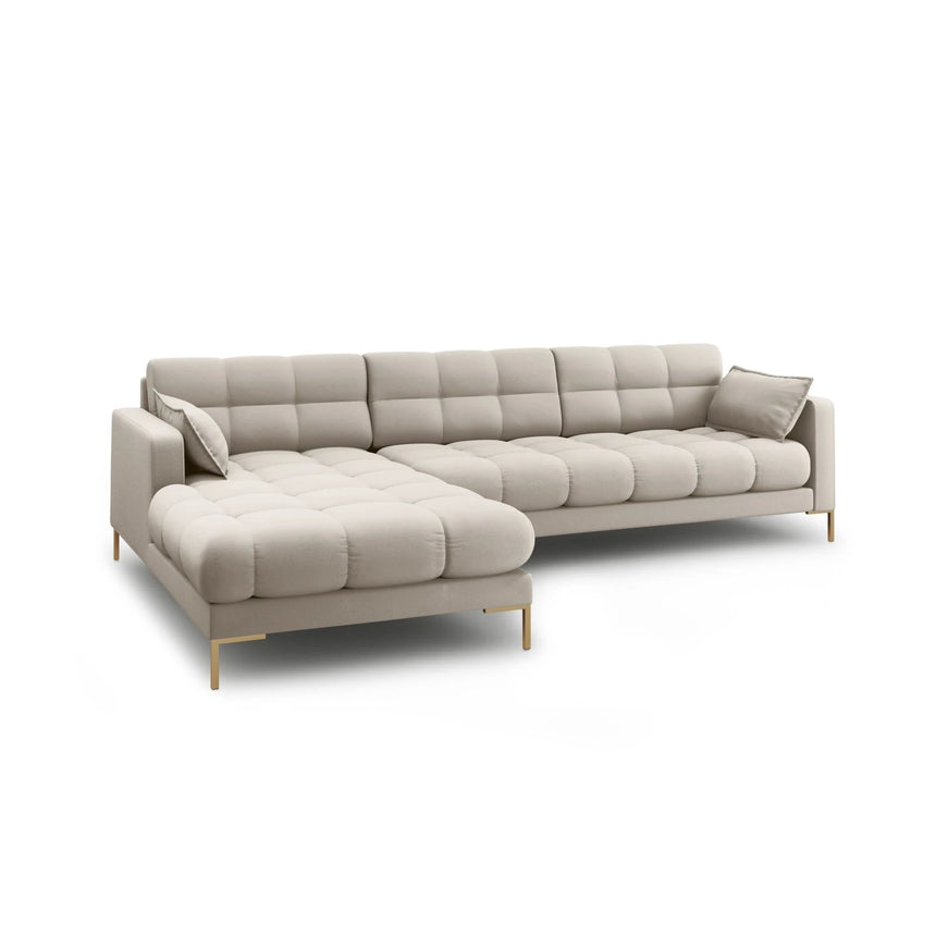 Mamaia 4-Sitzer Ecksofa, Linke Seite, Beine Goldmetall, mit Bezug aus Strukturierter Stoff (Nev04) in Beige, 293x185 cm – Bild 4