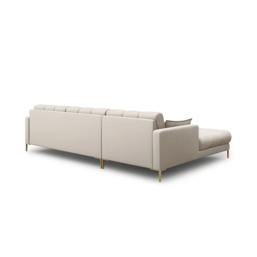 Mamaia 4-Sitzer Ecksofa, Linke Seite, Beine Goldmetall, mit Bezug aus Strukturierter Stoff (Nev04) in Beige, 293x185 cm – Bild 5