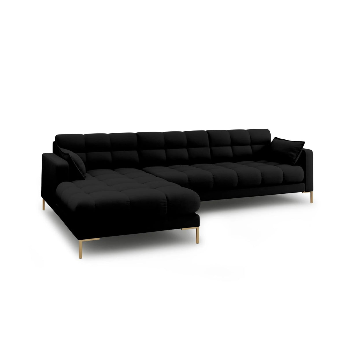Mamaia 4-Sitzer Ecksofa, Linke Seite, Beine Goldmetall, mit Bezug aus Strukturierter Stoff (Nev100) in Schwarz, 293x185 cm – Bild 4