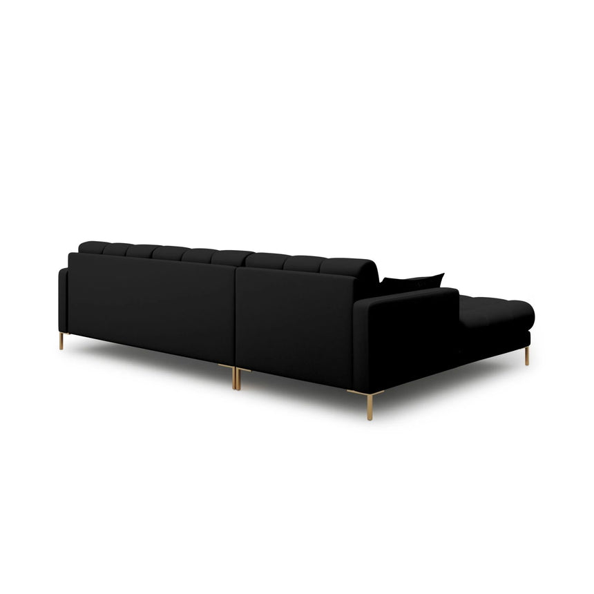 Mamaia 4-Sitzer Ecksofa, Linke Seite, Beine Goldmetall, mit Bezug aus Strukturierter Stoff (Nev100) in Schwarz, 293x185 cm – Bild 5