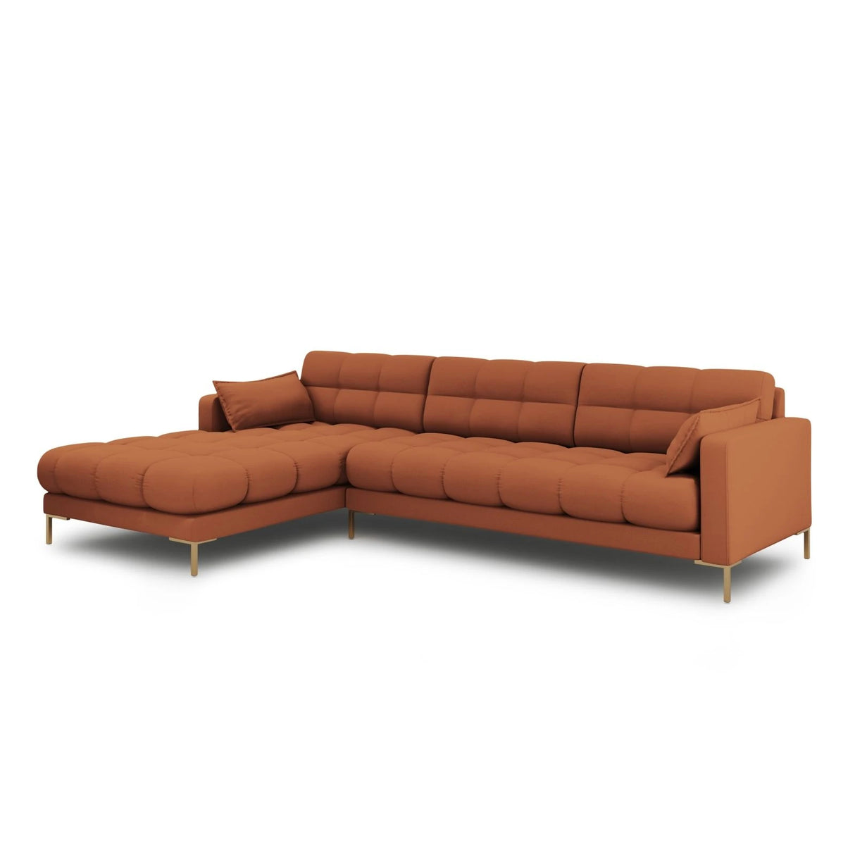 Mamaia 4-Sitzer Ecksofa, Linke Seite, Beine Goldmetall, mit Bezug aus Strukturierter Stoff (Nev52) in Ziegel, 293x185 cm – Bild 3