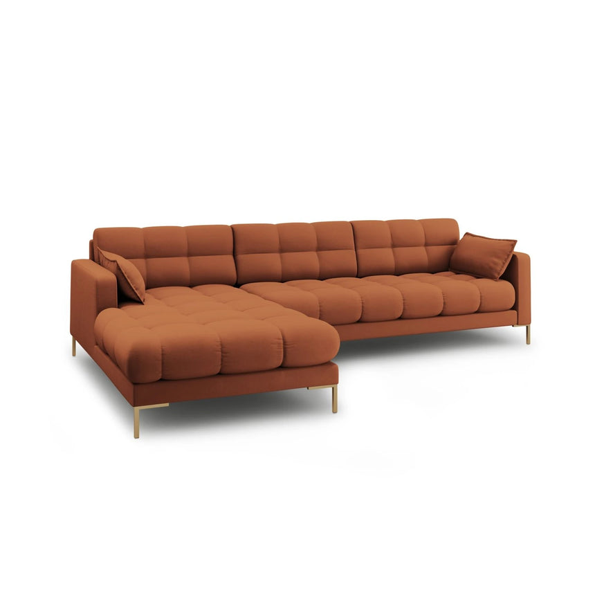 Mamaia 4-Sitzer Ecksofa, Linke Seite, Beine Goldmetall, mit Bezug aus Strukturierter Stoff (Nev52) in Ziegel, 293x185 cm – Bild 4