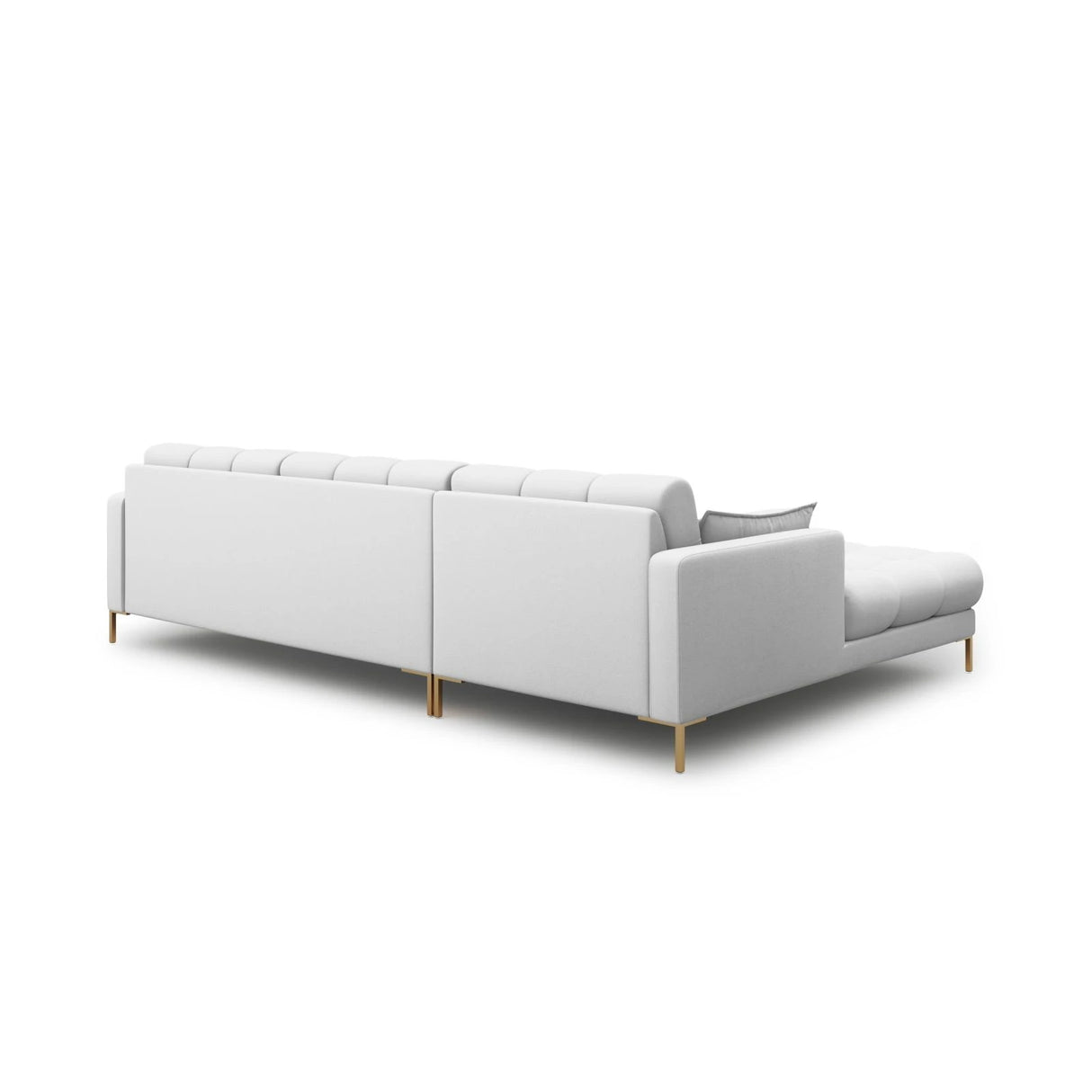Mamaia 4-Sitzer Ecksofa, Linke Seite, Beine Goldmetall, mit Bezug aus Strukturierter Stoff (Nev80) in Hellgrau, 293x185 cm – Bild 5