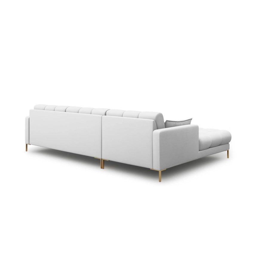 Mamaia 4-Sitzer Ecksofa, Linke Seite, Beine Goldmetall, mit Bezug aus Strukturierter Stoff (Nev80) in Hellgrau, 293x185 cm – Bild 5