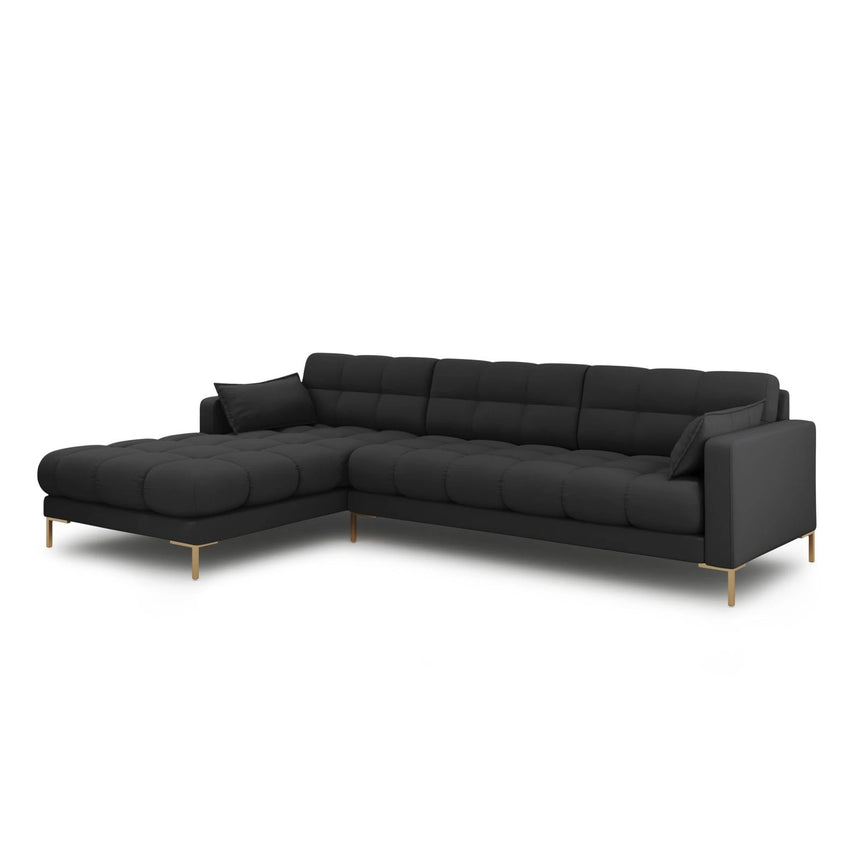 Mamaia 4-Sitzer Ecksofa, Linke Seite, Beine Goldmetall, mit Bezug aus Strukturierter Stoff (Nev97) in Dunkelgrau, 293x185 cm – Bild 3