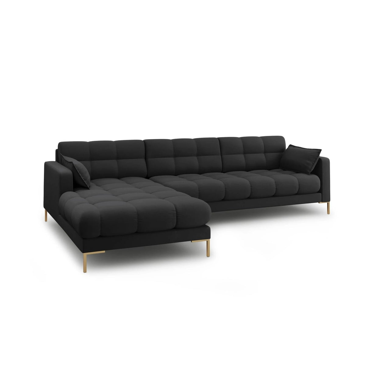 Mamaia 4-Sitzer Ecksofa, Linke Seite, Beine Goldmetall, mit Bezug aus Strukturierter Stoff (Nev97) in Dunkelgrau, 293x185 cm – Bild 4