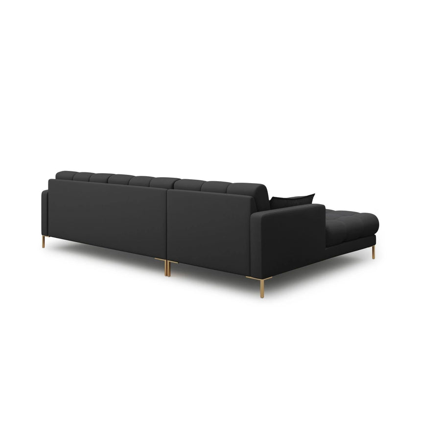 Mamaia 4-Sitzer Ecksofa, Linke Seite, Beine Goldmetall, mit Bezug aus Strukturierter Stoff (Nev97) in Dunkelgrau, 293x185 cm – Bild 5