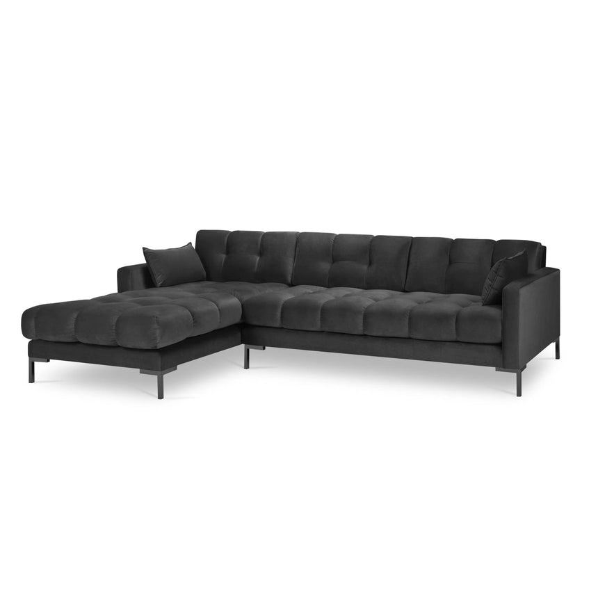 Mamaia 4-Sitzer Ecksofa, Linke Seite, Metallbeine Schwarz, mit Bezug aus Samt (Blu18) in Dunkelgrau, 293x185 cm – Bild 4