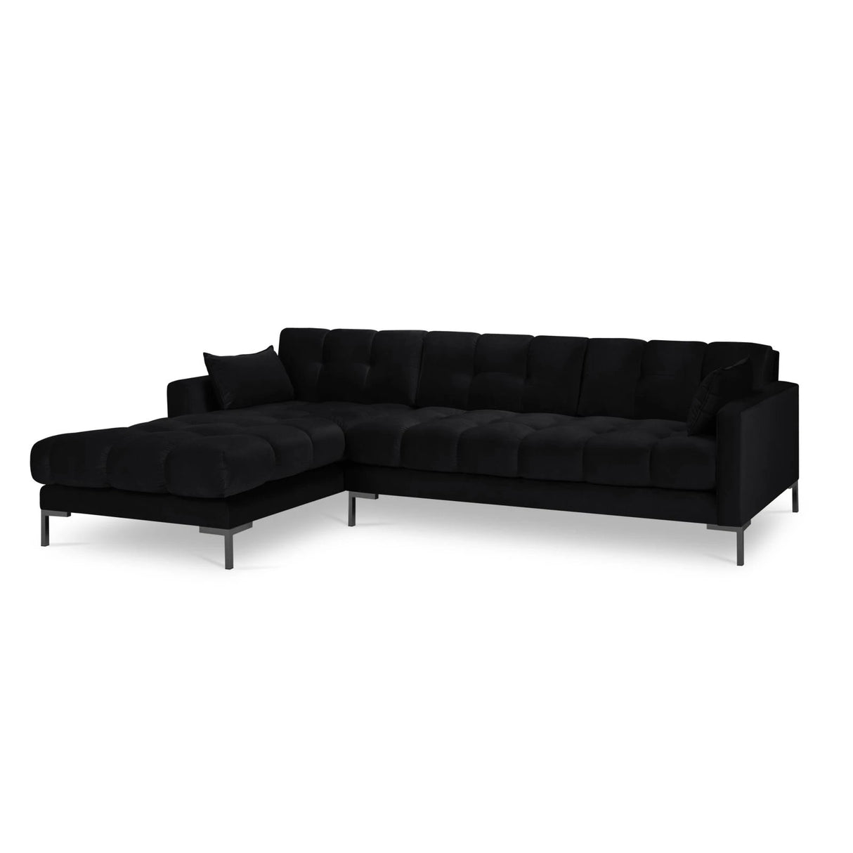 Mamaia 4-Sitzer Ecksofa, Linke Seite, Metallbeine Schwarz, mit Bezug aus Samt (Blu19) in Schwarz, 293x185 cm – Bild 4