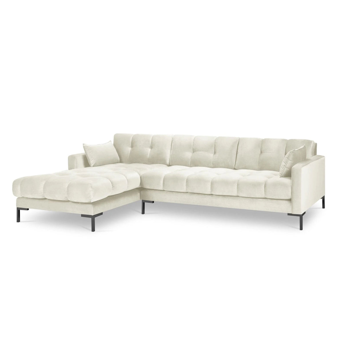 Mamaia 4-Sitzer Ecksofa, Linke Seite, Metallbeine Schwarz, mit Bezug aus Samt (Blu22) in Leichtes Beige, 293x185 cm – Bild 4