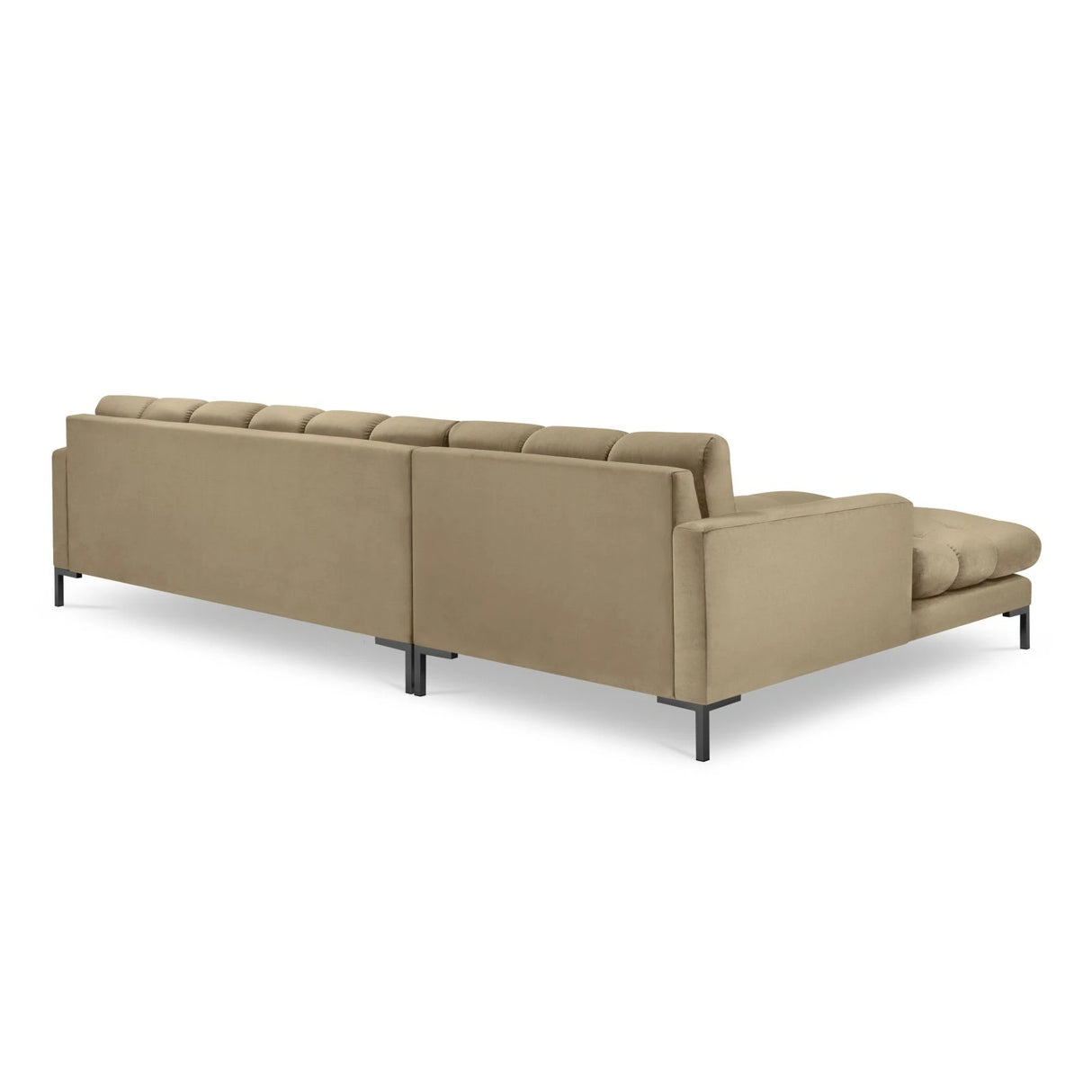 Mamaia 4-Sitzer Ecksofa, Linke Seite, Metallbeine Schwarz, mit Bezug aus Samt (Blu28) in Beige, 293x185 cm – Bild 5
