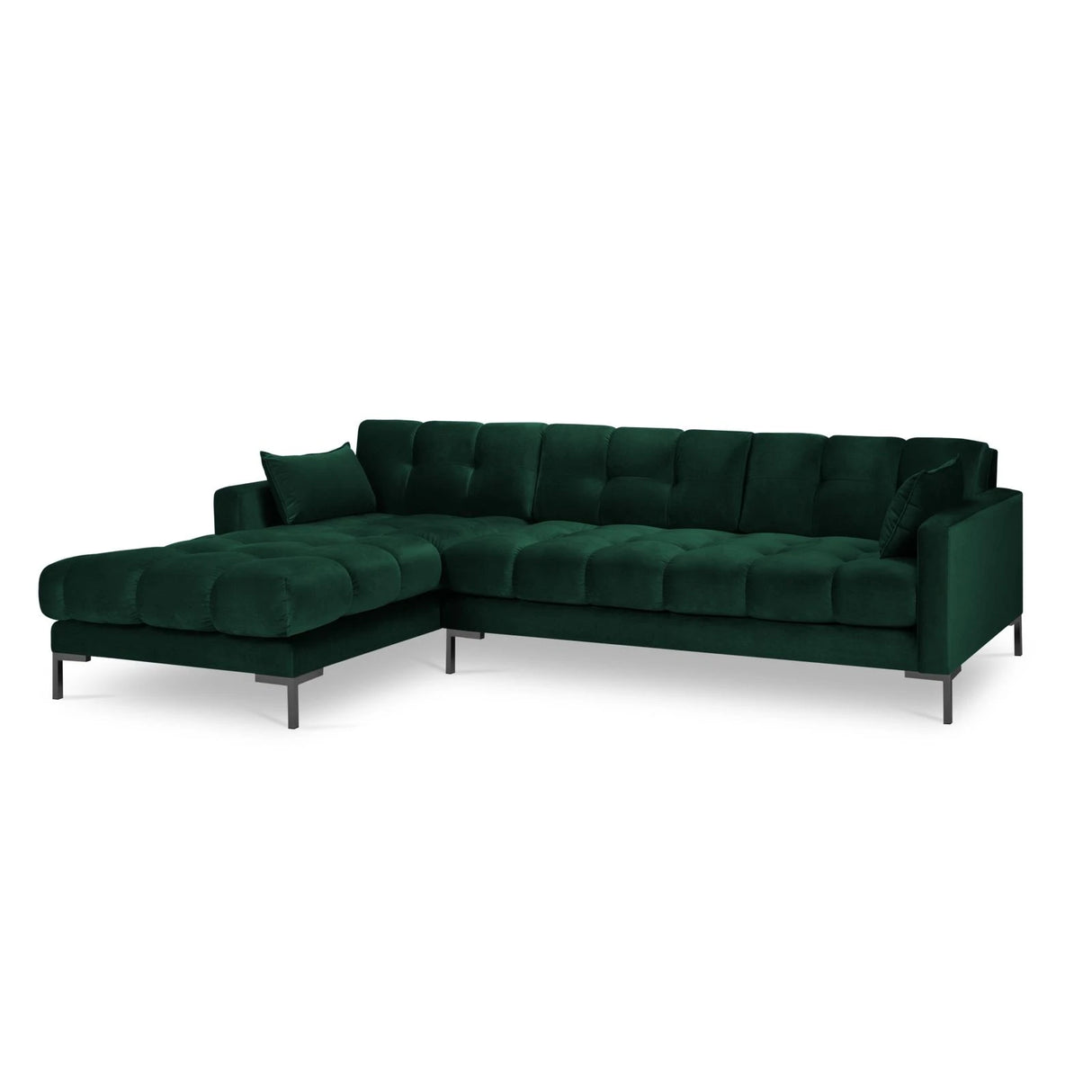Mamaia 4-Sitzer Ecksofa, Linke Seite, Metallbeine Schwarz, mit Bezug aus Samt (Blu78) in Flaschengrün, 293x185 cm – Bild 4