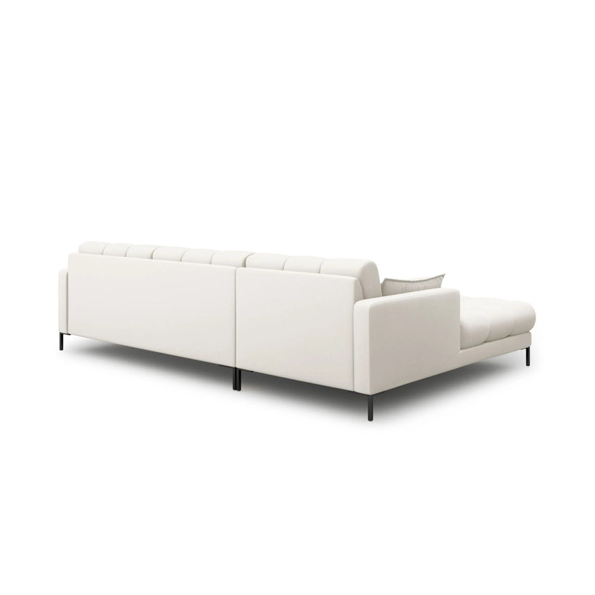 Mamaia 4-Sitzer Ecksofa, Linke Seite, Metallbeine Schwarz, mit Bezug aus Samt oder Strukturstoff, 293x185 cm – Bild 5