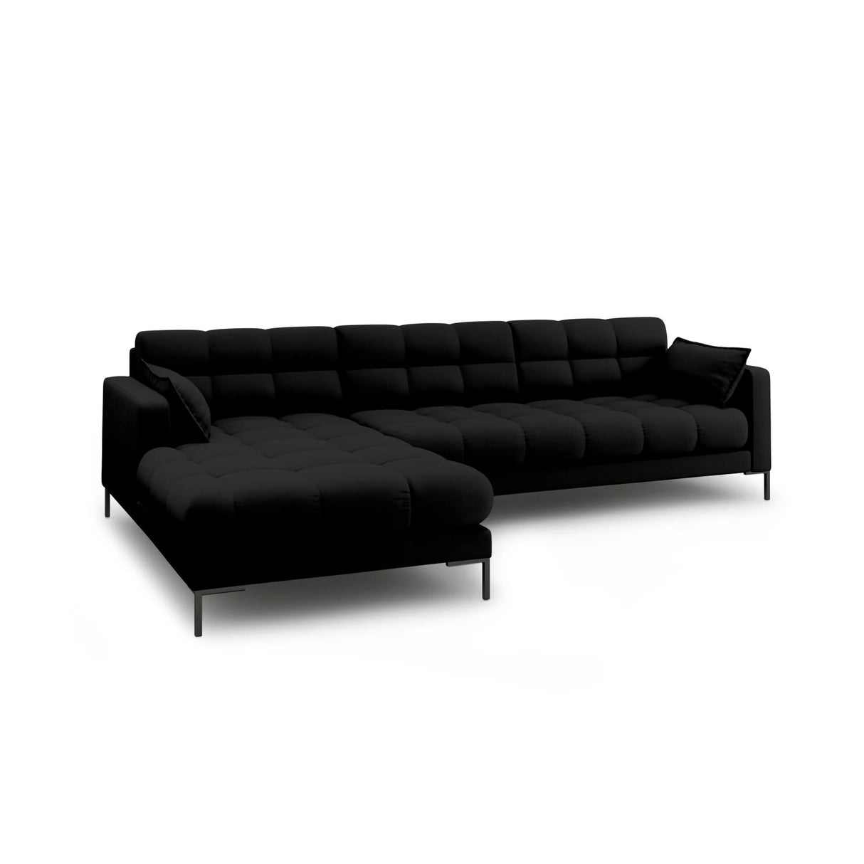 Mamaia 4-Sitzer Ecksofa, Linke Seite, Metallbeine Schwarz, mit Bezug aus Strukturierter Stoff (Nev100) in Schwarz, 293x185 cm – Bild 4