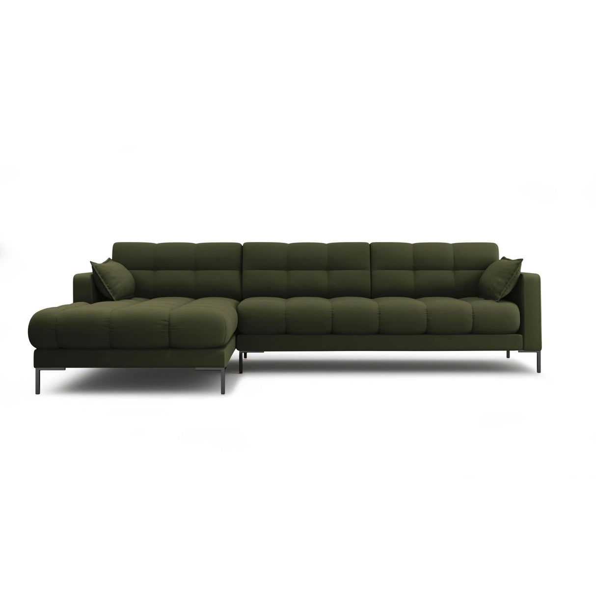 Mamaia 4-Sitzer Ecksofa, Linke Seite, Metallbeine Schwarz, mit Bezug aus Strukturierter Stoff (Nev39) in Grün, 293x185 cm – Bild 1