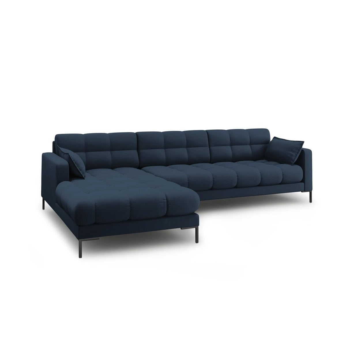 Mamaia 4-Sitzer Ecksofa, Linke Seite, Metallbeine Schwarz, mit Bezug aus Strukturierter Stoff (Nev77) in Blau, 293x185 cm – Bild 4