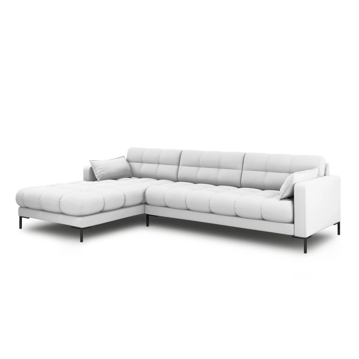 Mamaia 4-Sitzer Ecksofa, Linke Seite, Metallbeine Schwarz, mit Bezug aus Strukturierter Stoff (Nev80) in Hellgrau, 293x185 cm – Bild 3