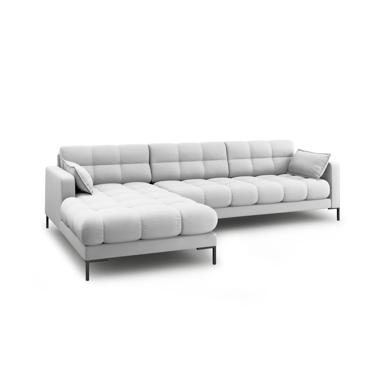 Mamaia 4-Sitzer Ecksofa, Linke Seite, Metallbeine Schwarz, mit Bezug aus Strukturierter Stoff (Nev80) in Hellgrau, 293x185 cm – Bild 4
