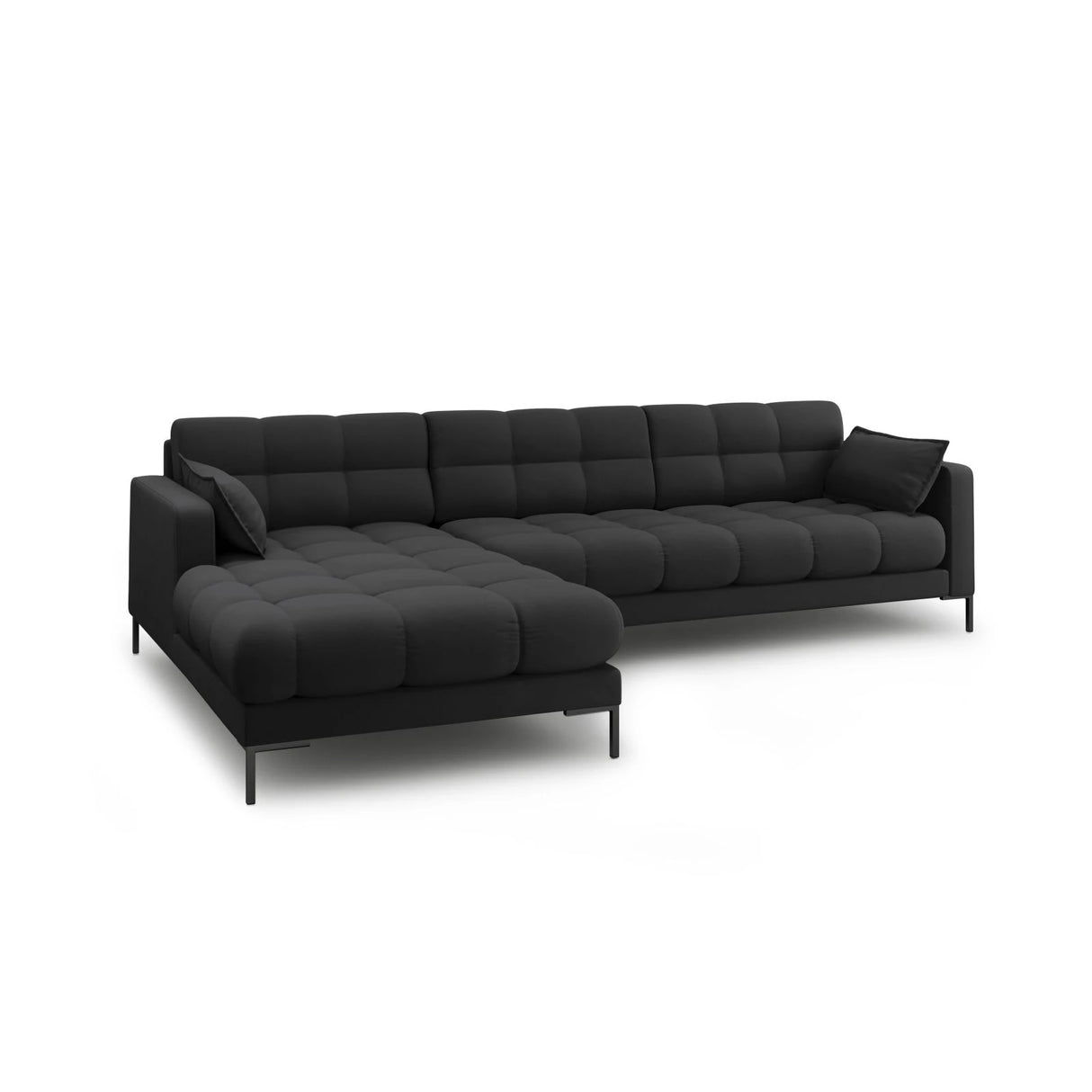 Mamaia 4-Sitzer Ecksofa, Linke Seite, Metallbeine Schwarz, mit Bezug aus Strukturierter Stoff (Nev97) in Dunkelgrau, 293x185 cm – Bild 4