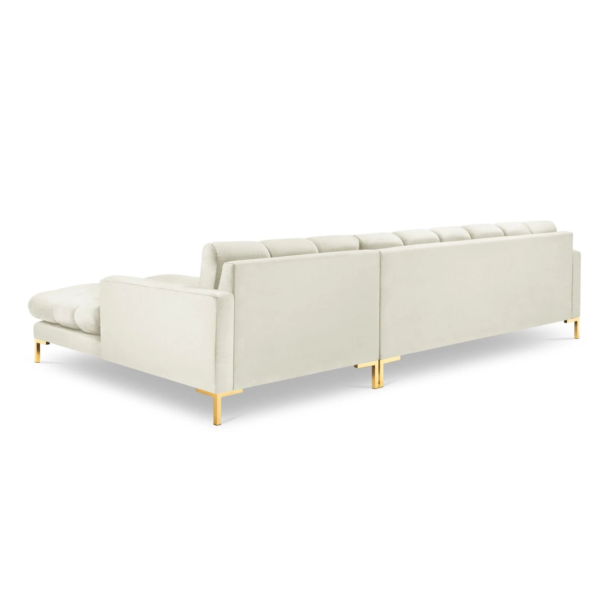 Mamaia 4-Sitzer Ecksofa, Rechte Seite, Beine Goldmetall, mit Bezug aus Samt (Blu22) in Leichtes Beige, 293x185 cm – Bild 5